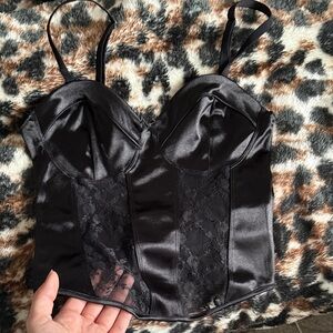 Black Satin and Lace Bustier Top